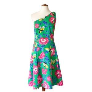 Talbots Spring Dress 12 One Shoulder Large Retro Dress Butterfly Cocktail Floral